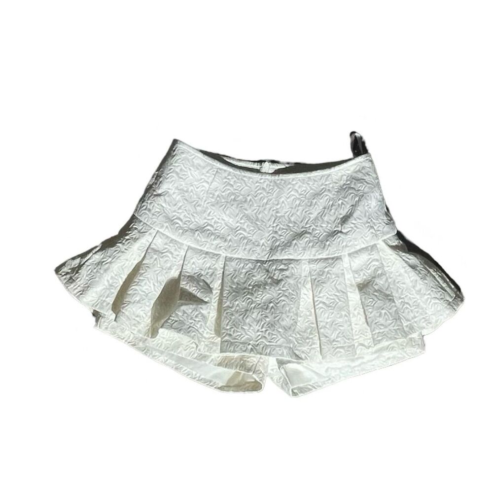 Source Unknown White Textured Pleated Mini Skirt